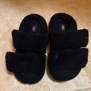 UGG Black Plush Slippers